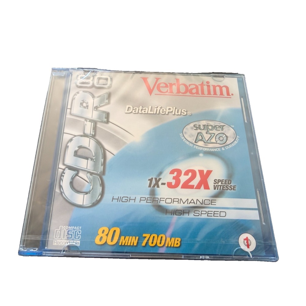 Verbatim DataLifePlus Super AZO CD-R 80 Min 700MB 1x-32x Sealed Single Jewel Cas